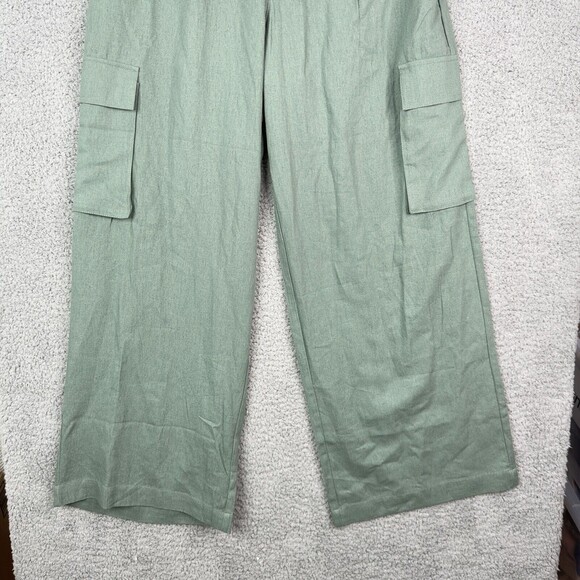 7 For All Mankind Cargo Pants Green Linen Blend Wide Leg High Rise Women’s M NWT - Picture 4 of 16